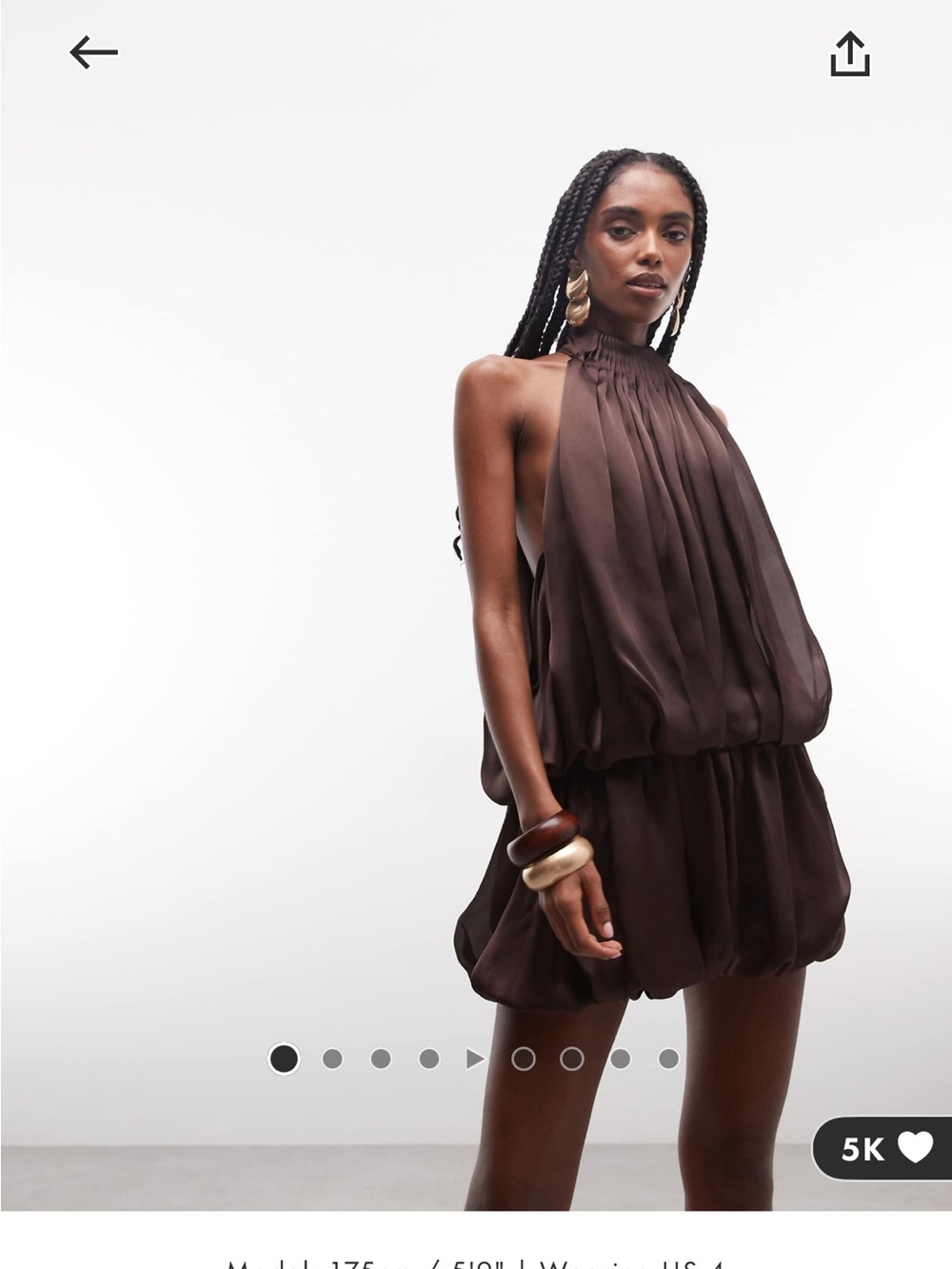 Brown Halter Bubble Mini Dress